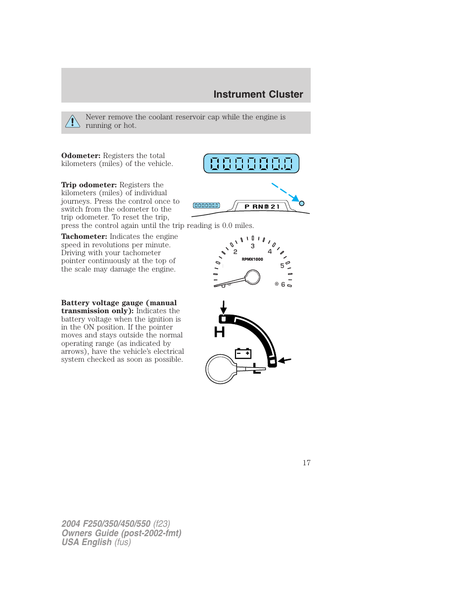 Instrument cluster | FORD 2004 F-550 v.2 User Manual | Page 17 / 312