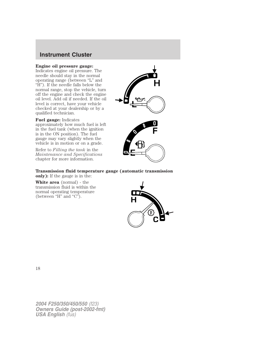 Instrument cluster | FORD 2004 F-550 v.2 User Manual | Page 18 / 312
