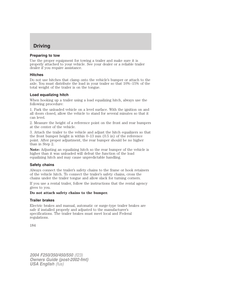 Driving | FORD 2004 F-550 v.2 User Manual | Page 184 / 312