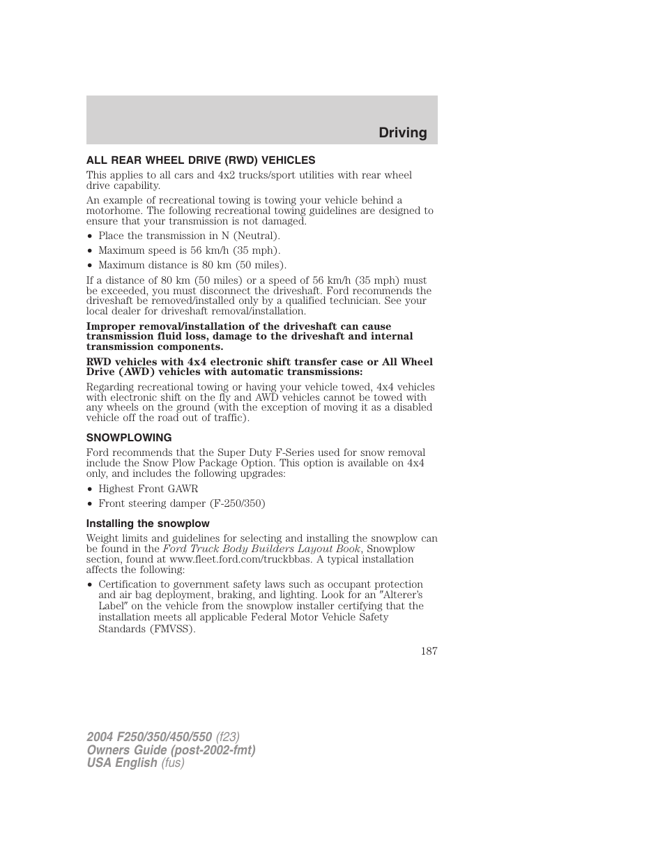 Driving | FORD 2004 F-550 v.2 User Manual | Page 187 / 312