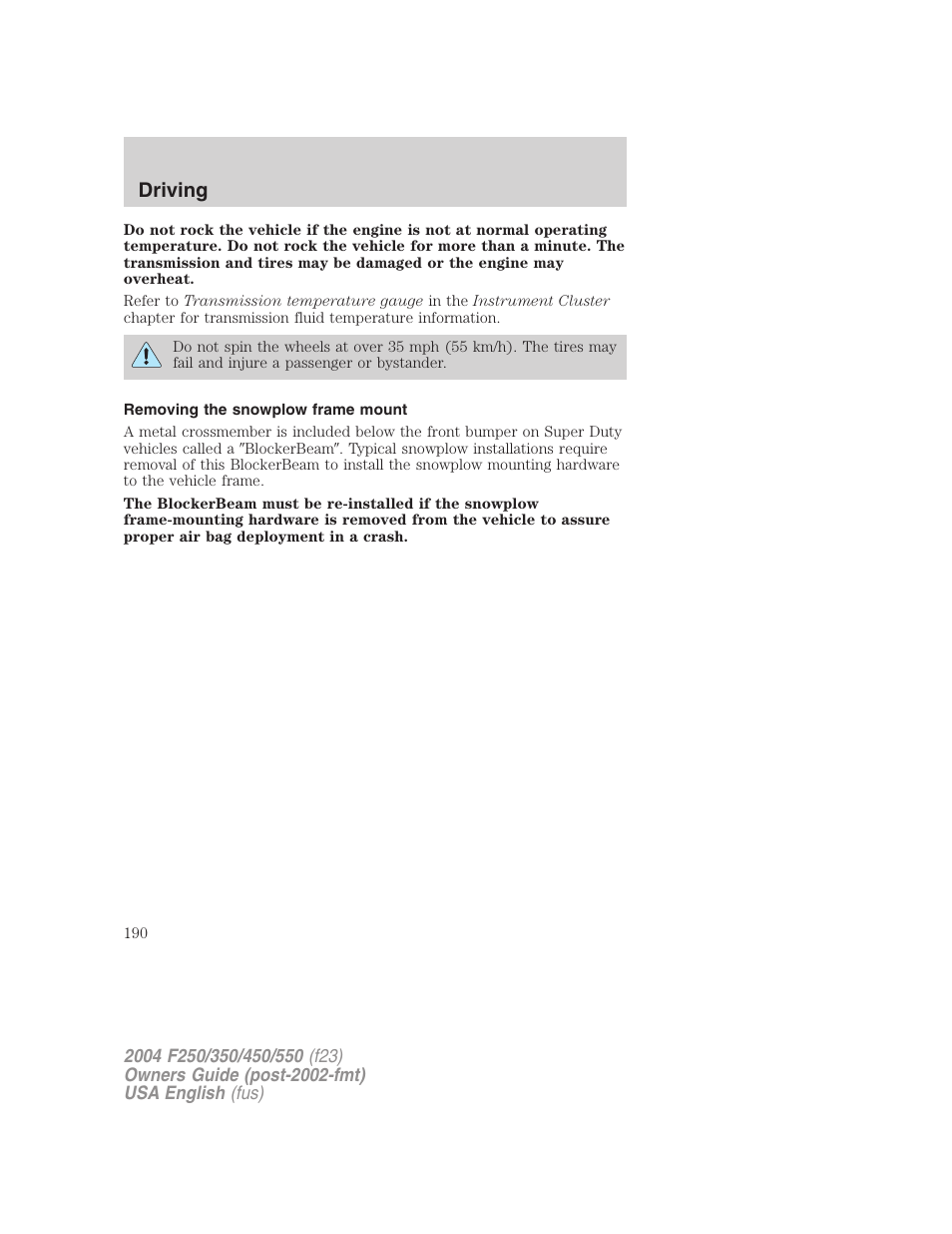 Driving | FORD 2004 F-550 v.2 User Manual | Page 190 / 312