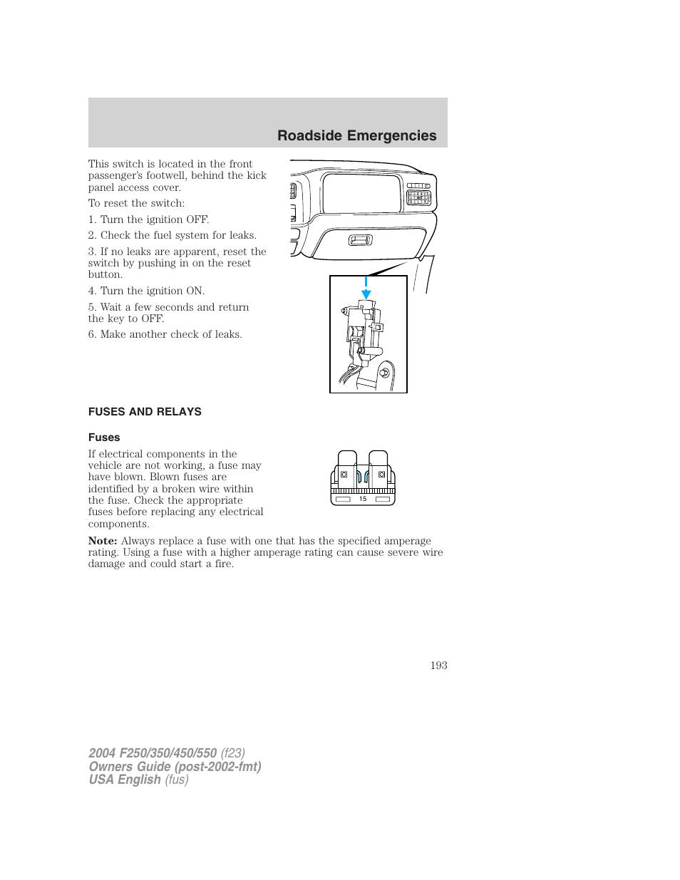 Roadside emergencies | FORD 2004 F-550 v.2 User Manual | Page 193 / 312