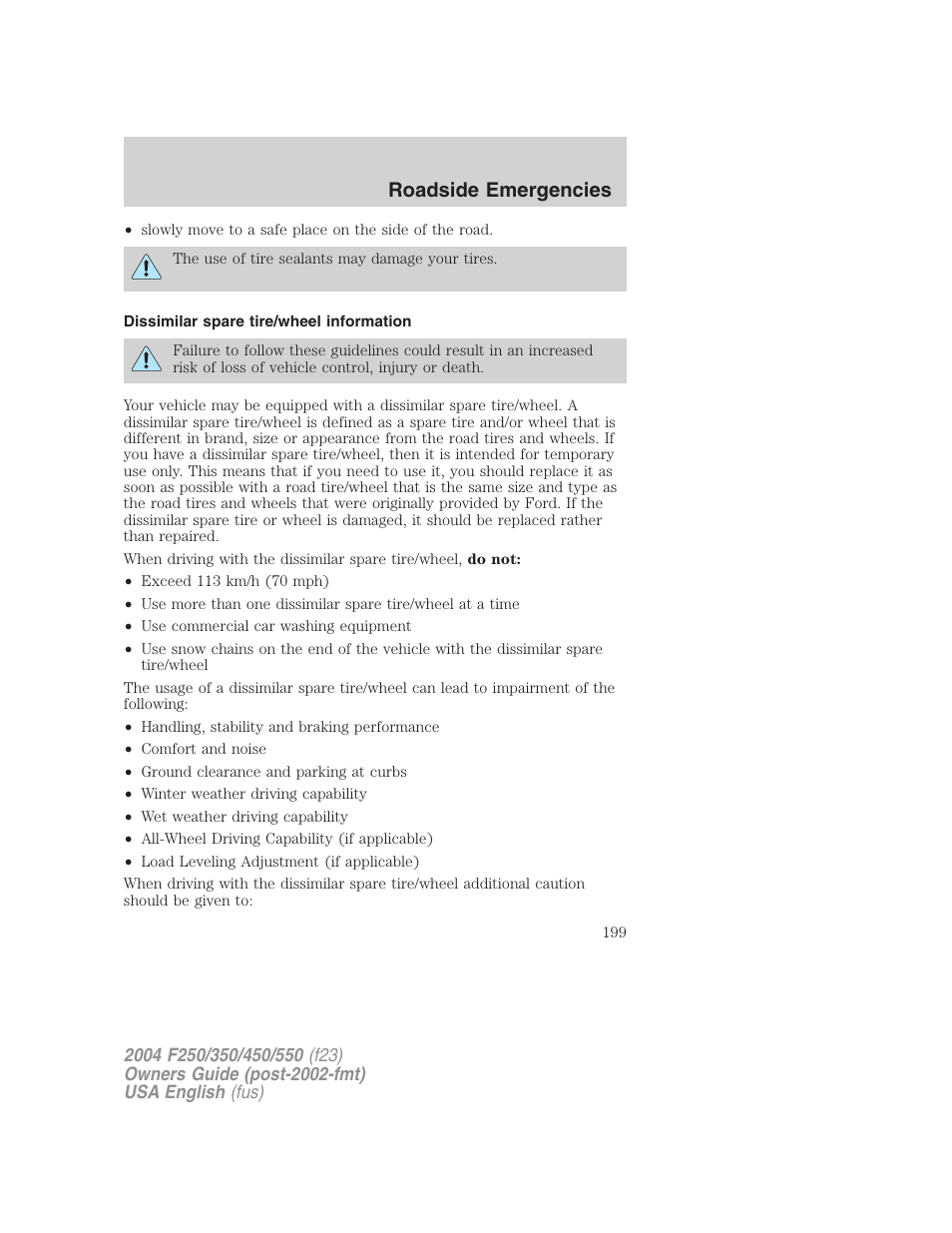 Roadside emergencies | FORD 2004 F-550 v.2 User Manual | Page 199 / 312