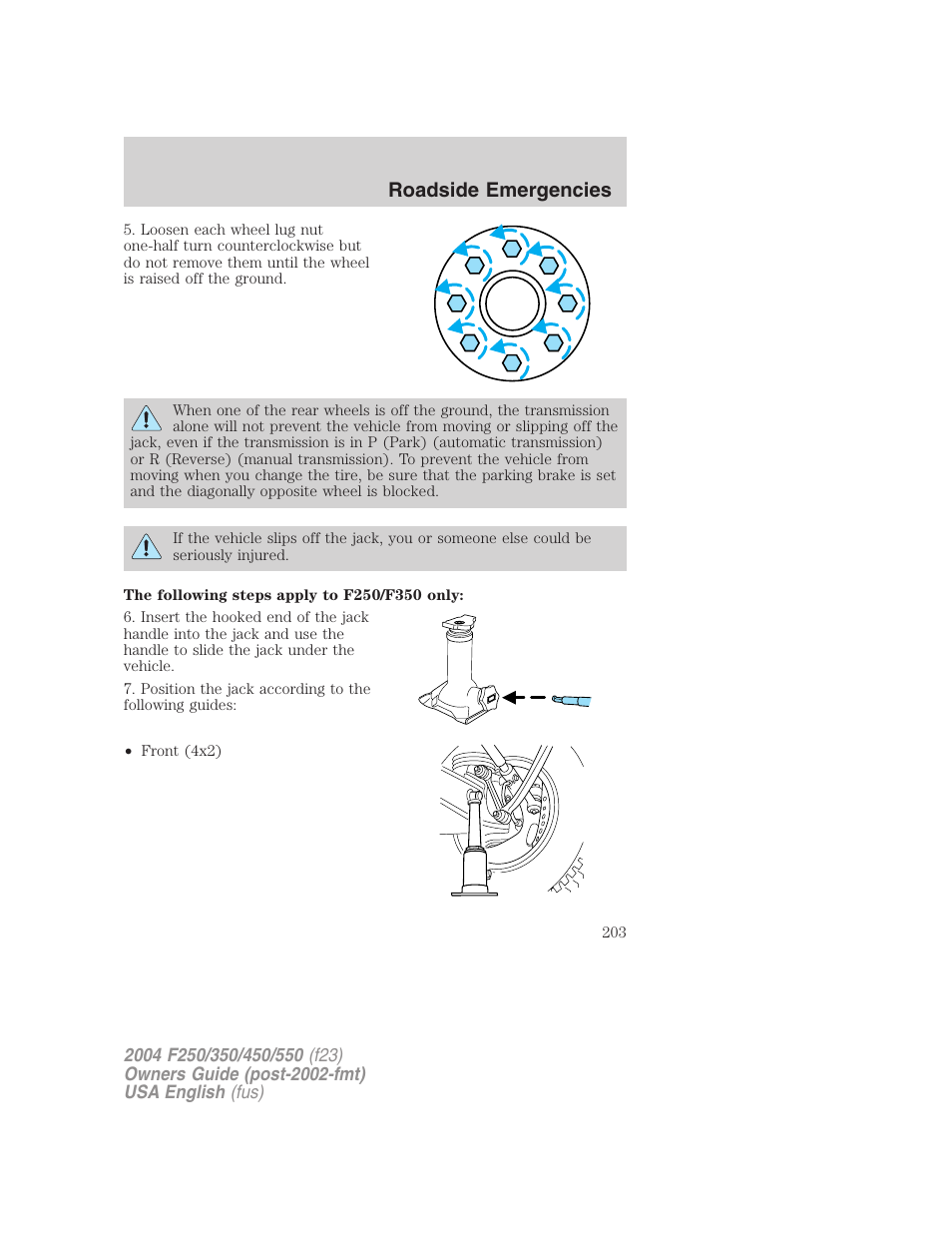 Roadside emergencies | FORD 2004 F-550 v.2 User Manual | Page 203 / 312