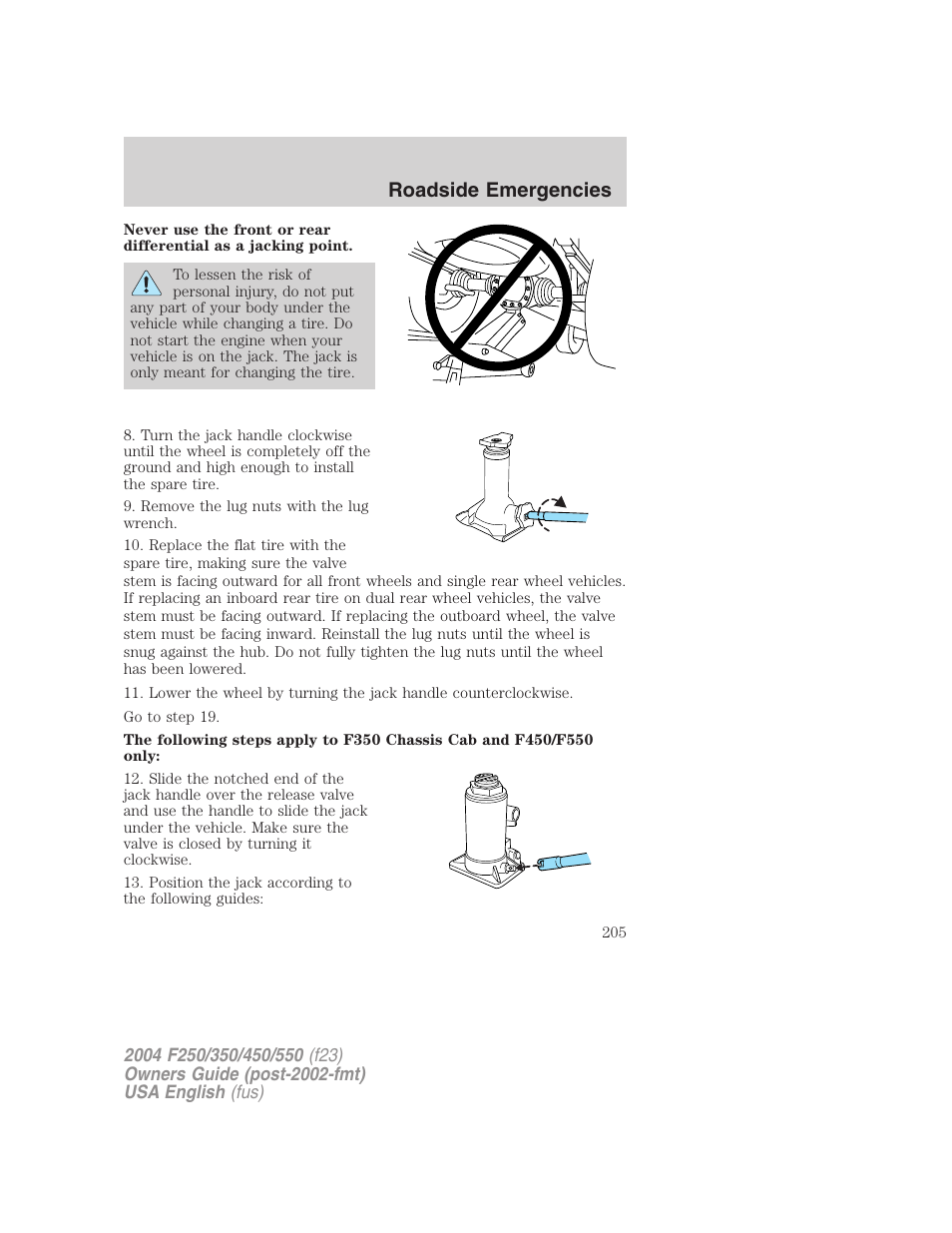 Roadside emergencies | FORD 2004 F-550 v.2 User Manual | Page 205 / 312