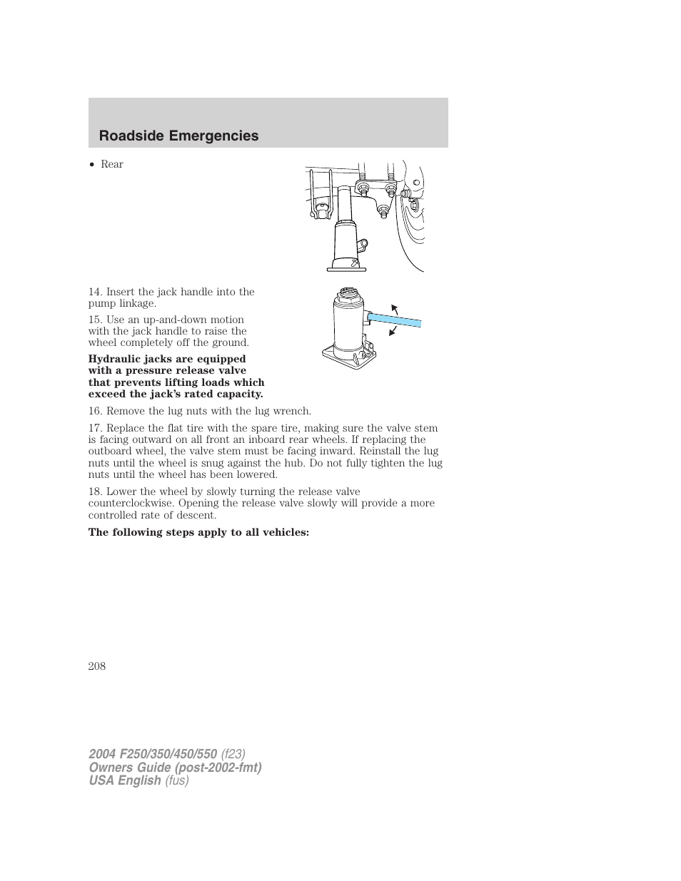 Roadside emergencies | FORD 2004 F-550 v.2 User Manual | Page 208 / 312