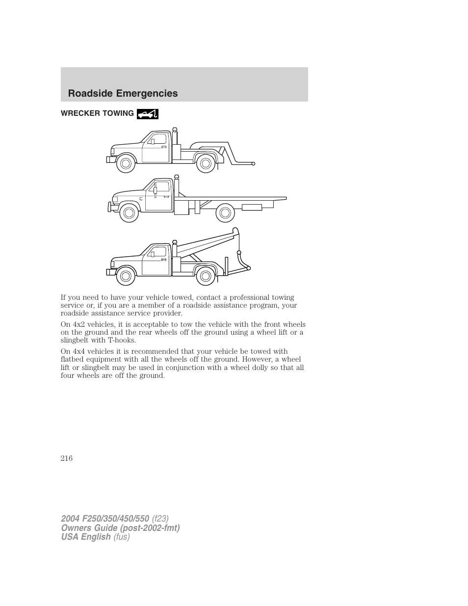 Roadside emergencies | FORD 2004 F-550 v.2 User Manual | Page 216 / 312