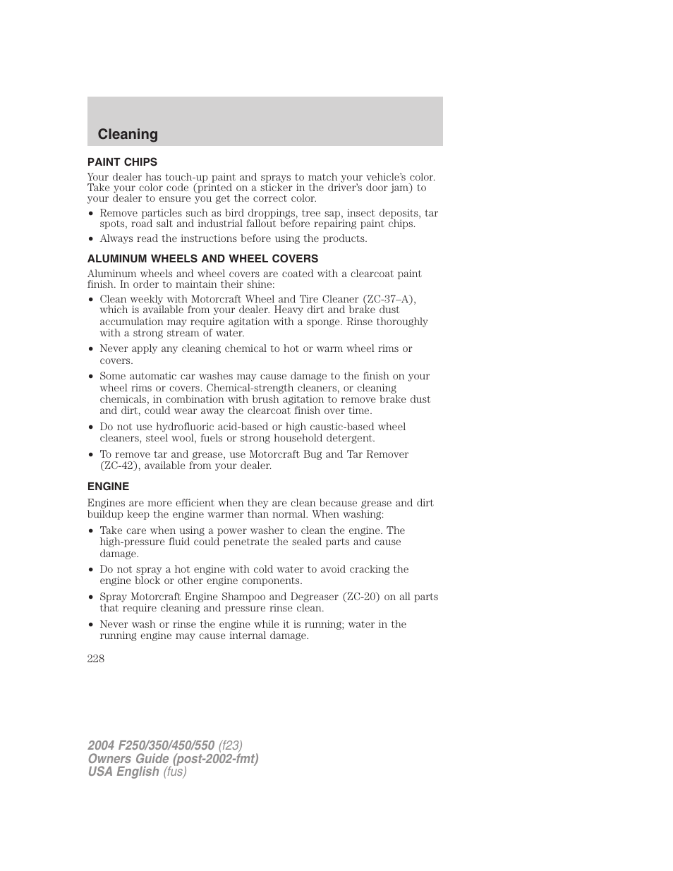 Cleaning | FORD 2004 F-550 v.2 User Manual | Page 228 / 312