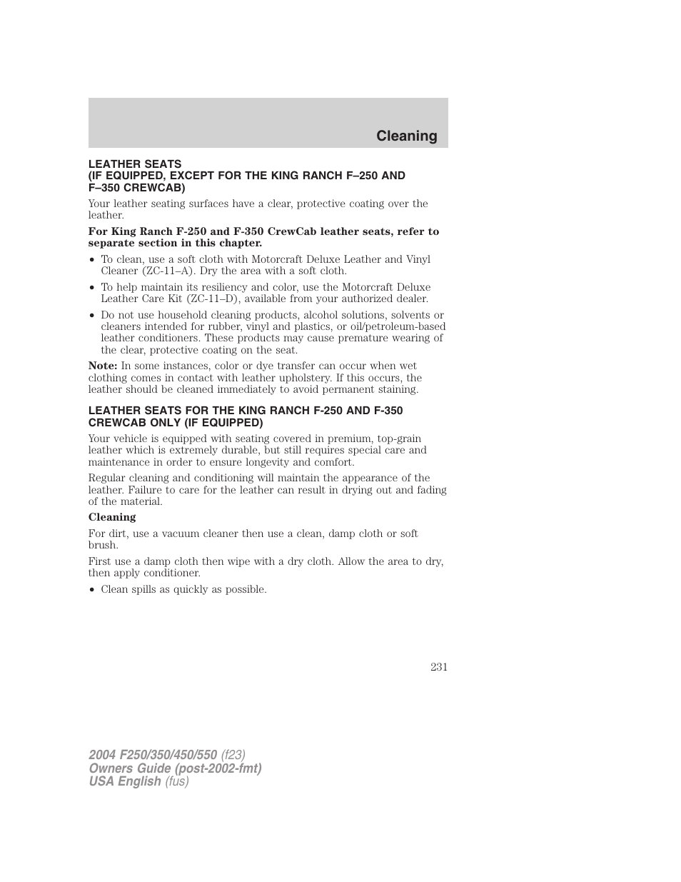 Cleaning | FORD 2004 F-550 v.2 User Manual | Page 231 / 312