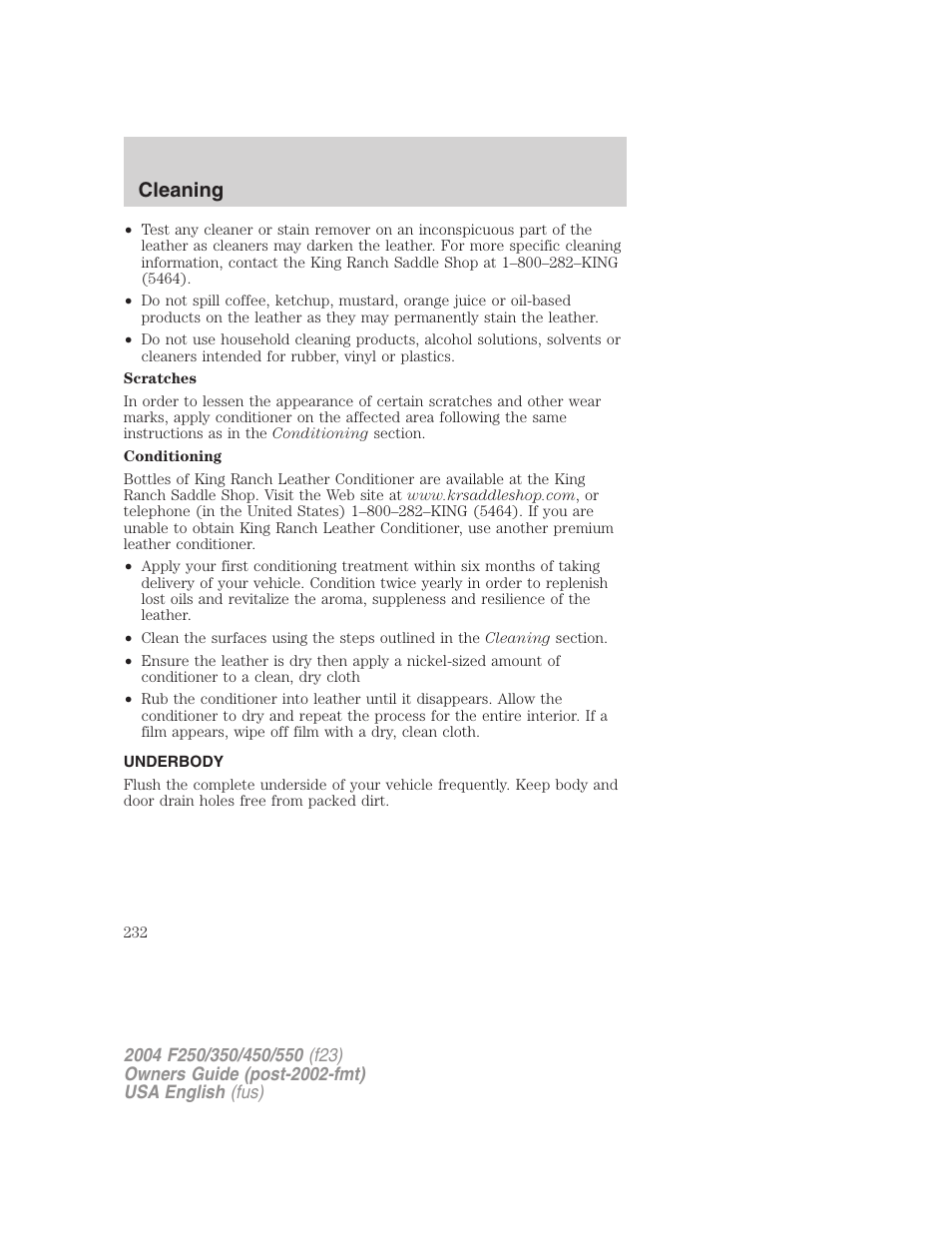 Cleaning | FORD 2004 F-550 v.2 User Manual | Page 232 / 312