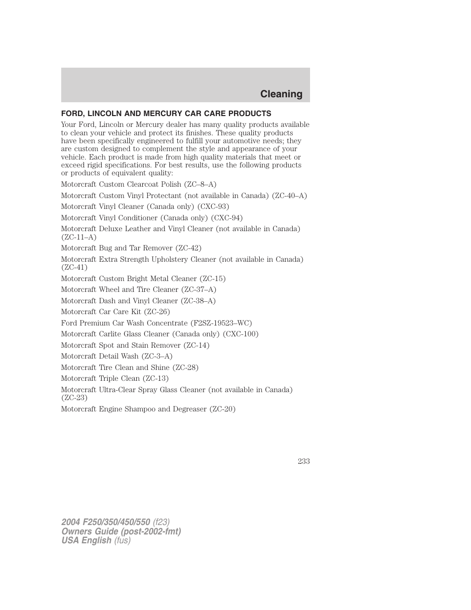 Cleaning | FORD 2004 F-550 v.2 User Manual | Page 233 / 312