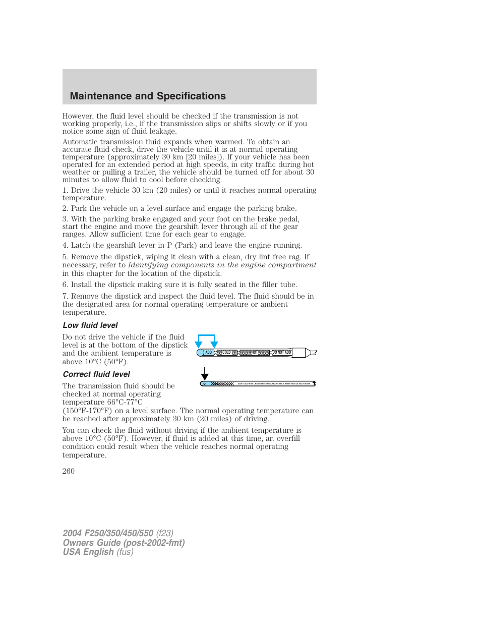 Maintenance and specifications | FORD 2004 F-550 v.2 User Manual | Page 260 / 312