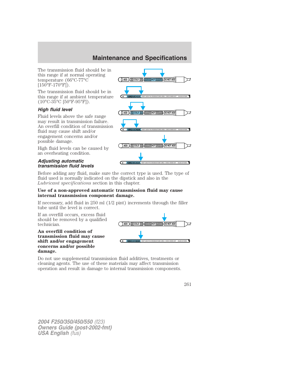 Maintenance and specifications | FORD 2004 F-550 v.2 User Manual | Page 261 / 312