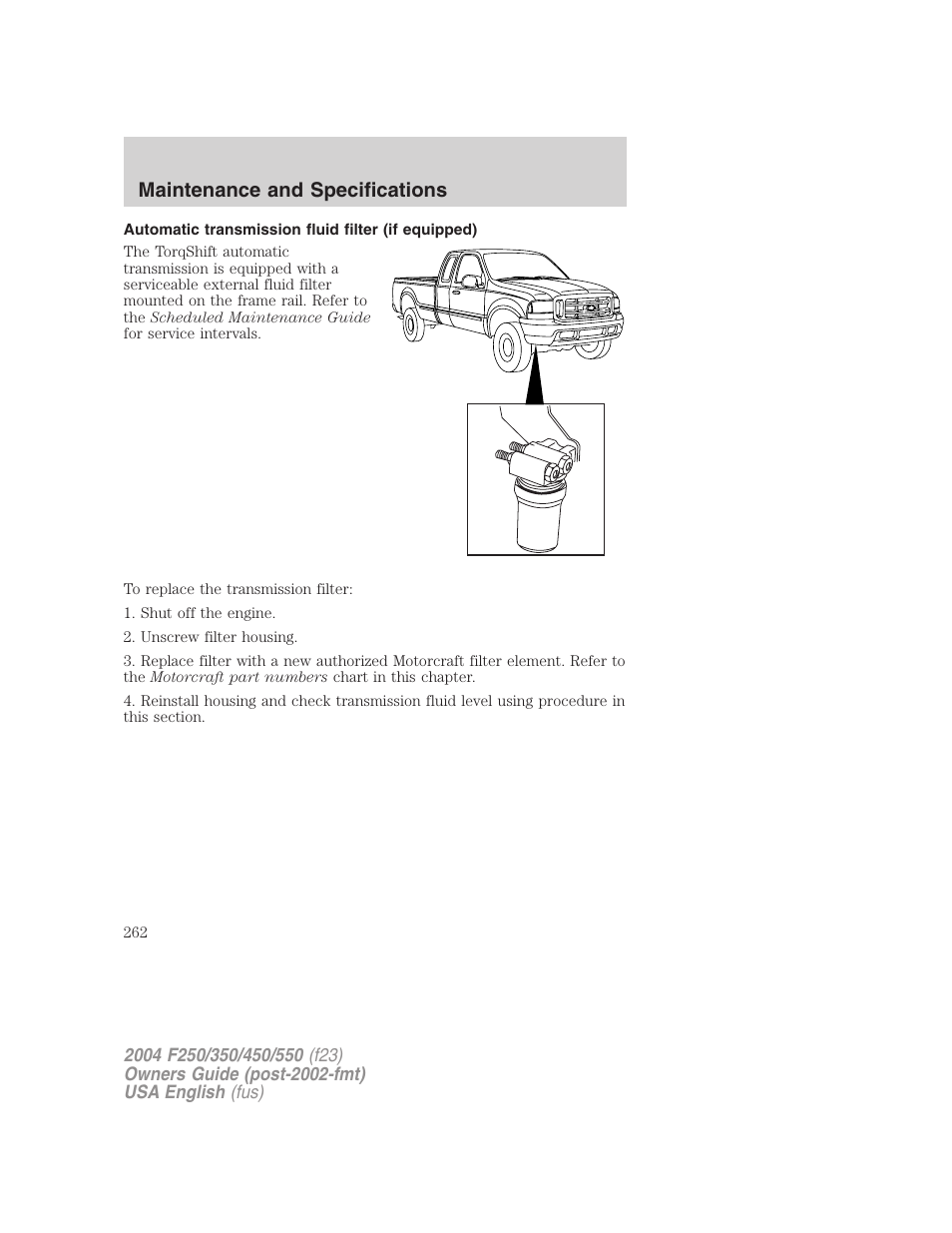 Maintenance and specifications | FORD 2004 F-550 v.2 User Manual | Page 262 / 312