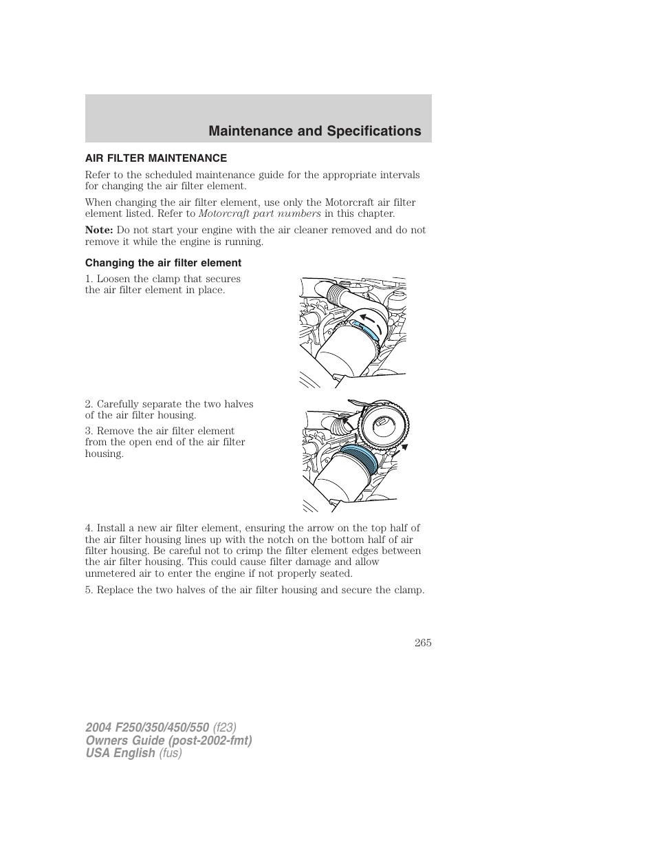 Maintenance and specifications | FORD 2004 F-550 v.2 User Manual | Page 265 / 312