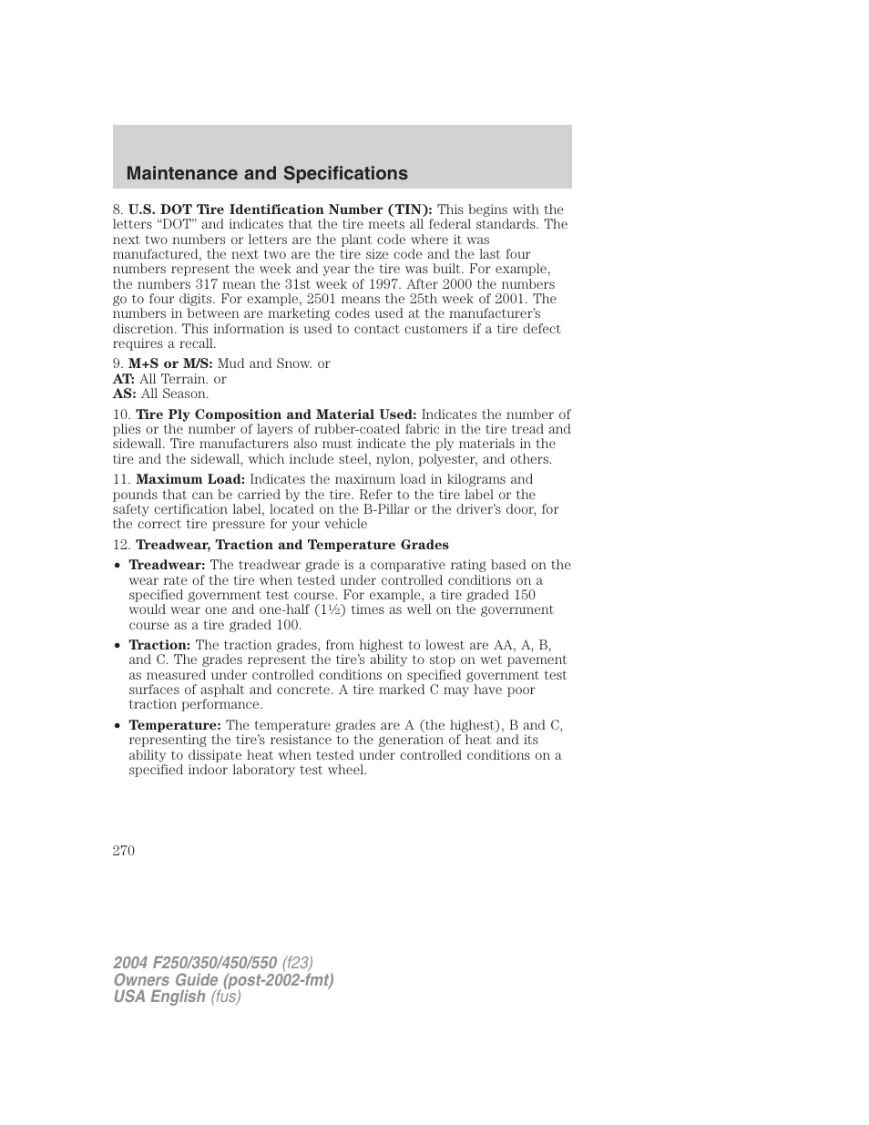 Maintenance and specifications | FORD 2004 F-550 v.2 User Manual | Page 270 / 312
