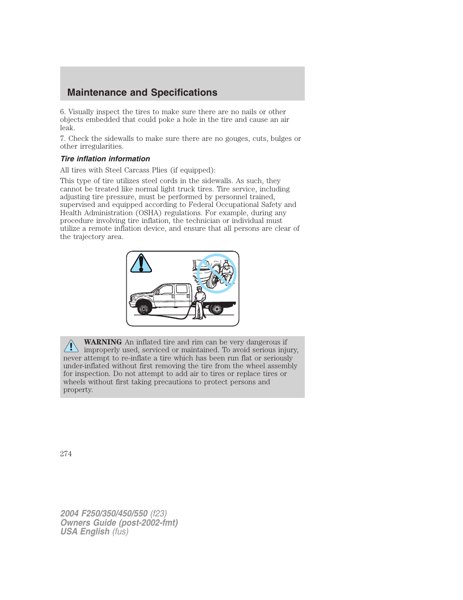 Maintenance and specifications | FORD 2004 F-550 v.2 User Manual | Page 274 / 312