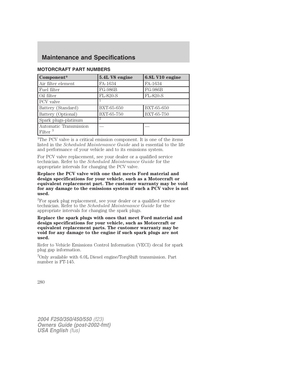 Maintenance and specifications | FORD 2004 F-550 v.2 User Manual | Page 280 / 312