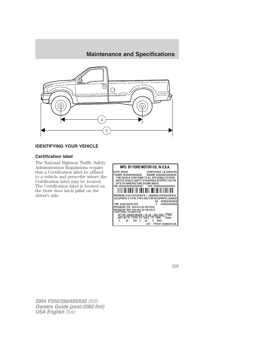 Maintenance and specifications | FORD 2004 F-550 v.2 User Manual | Page 295 / 312