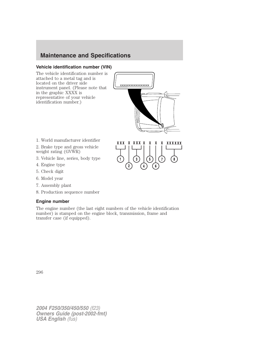 Maintenance and specifications | FORD 2004 F-550 v.2 User Manual | Page 296 / 312