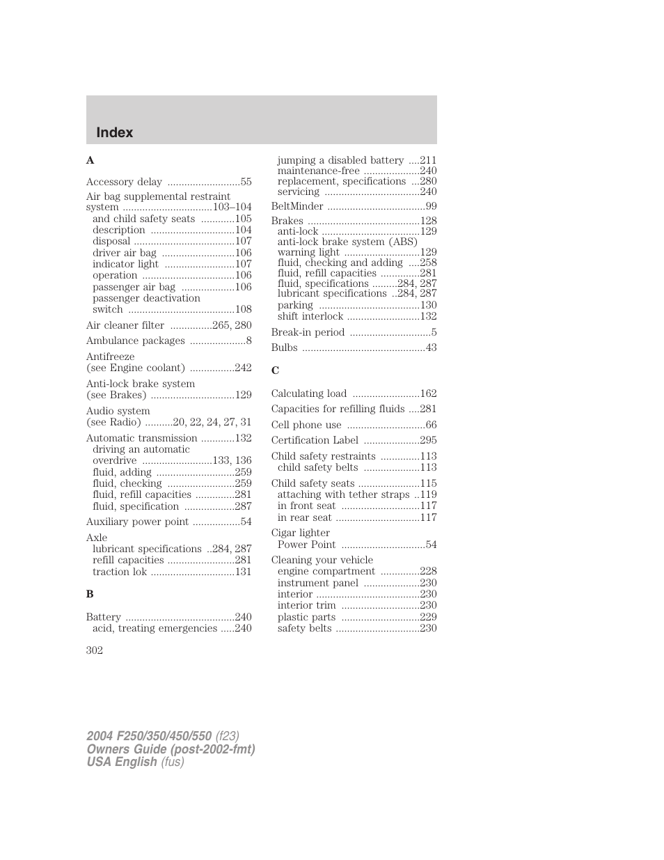 Index | FORD 2004 F-550 v.2 User Manual | Page 302 / 312