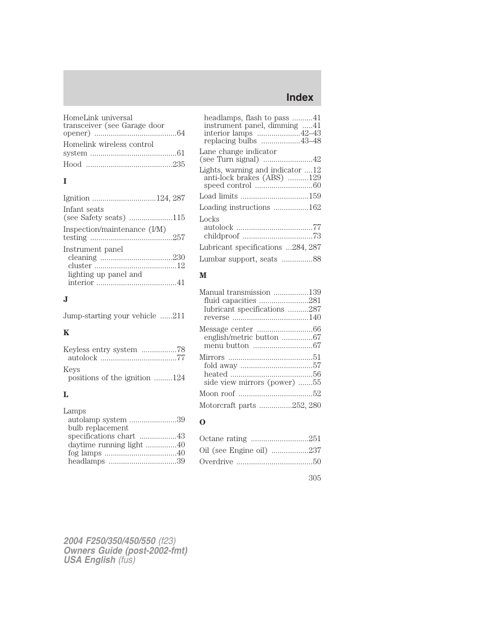 Index | FORD 2004 F-550 v.2 User Manual | Page 305 / 312