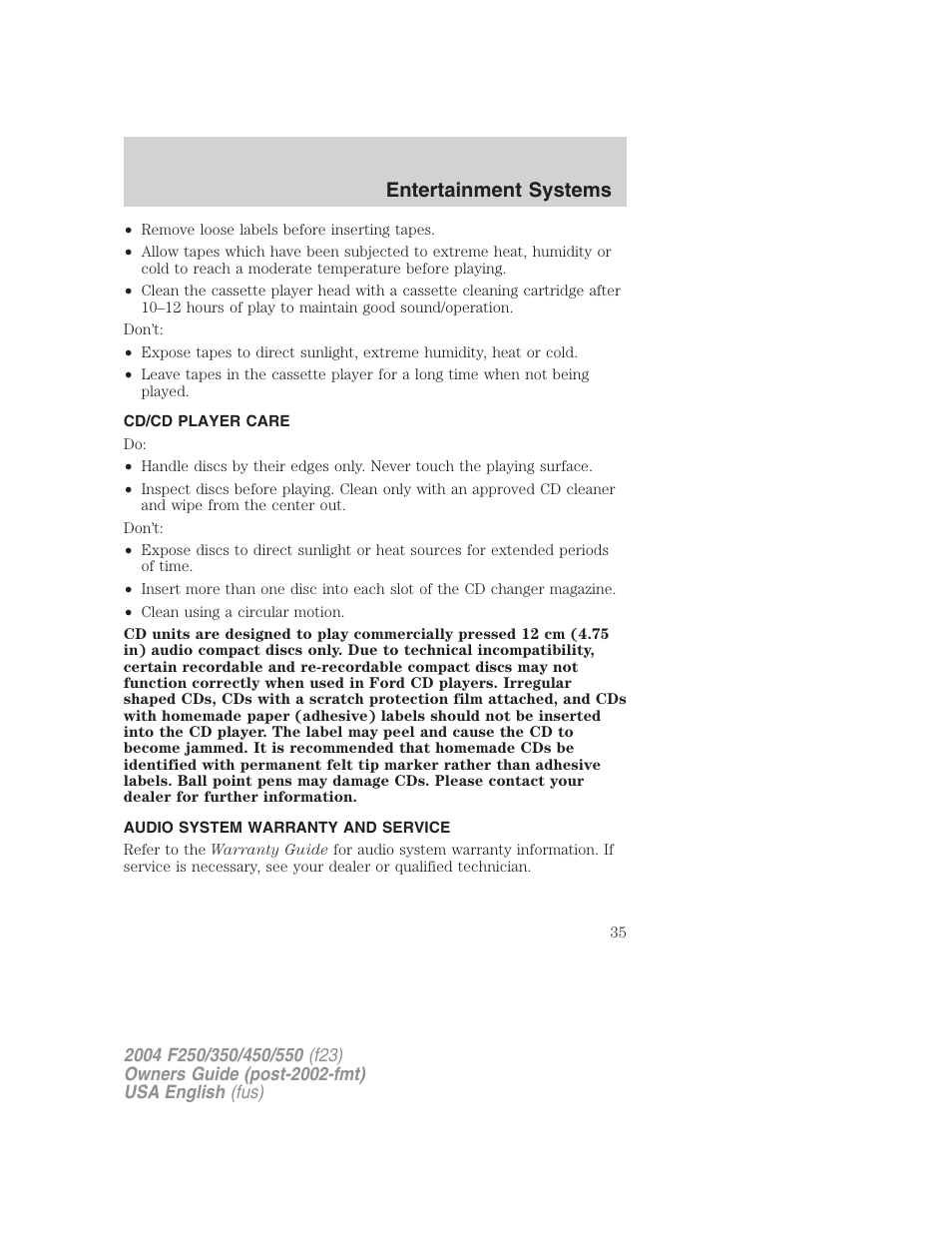 Entertainment systems | FORD 2004 F-550 v.2 User Manual | Page 35 / 312
