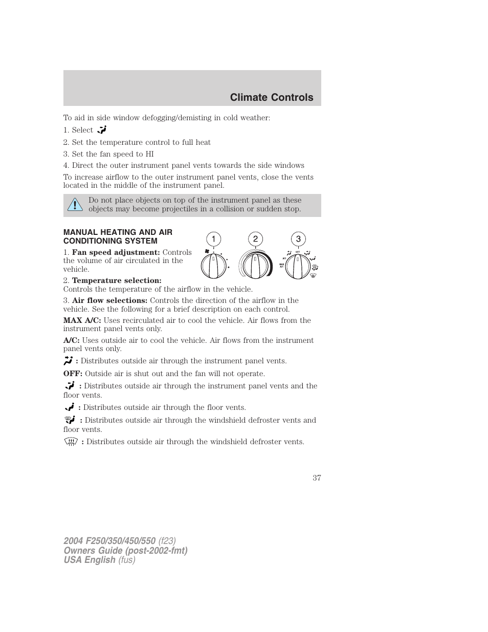 Climate controls | FORD 2004 F-550 v.2 User Manual | Page 37 / 312