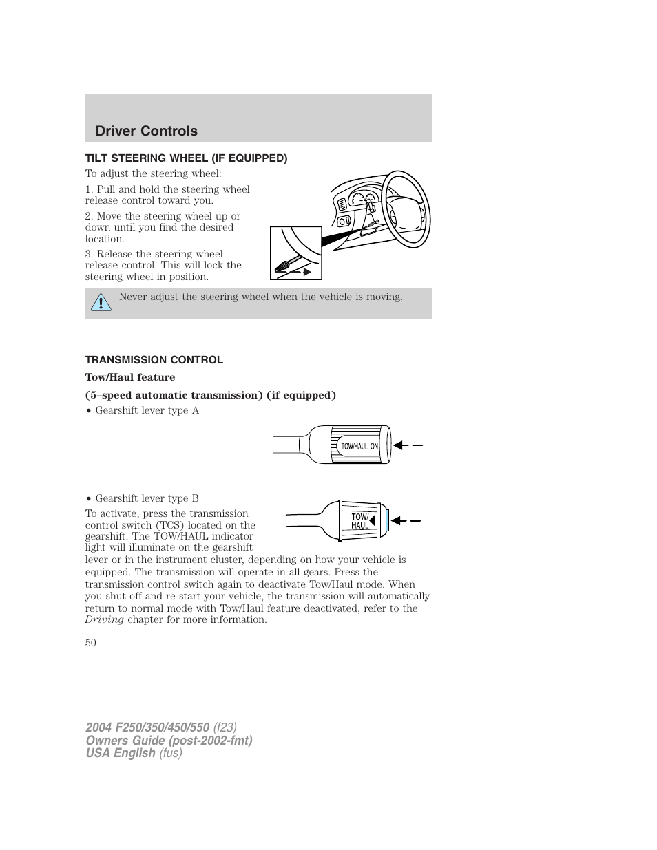 Driver controls | FORD 2004 F-550 v.2 User Manual | Page 50 / 312