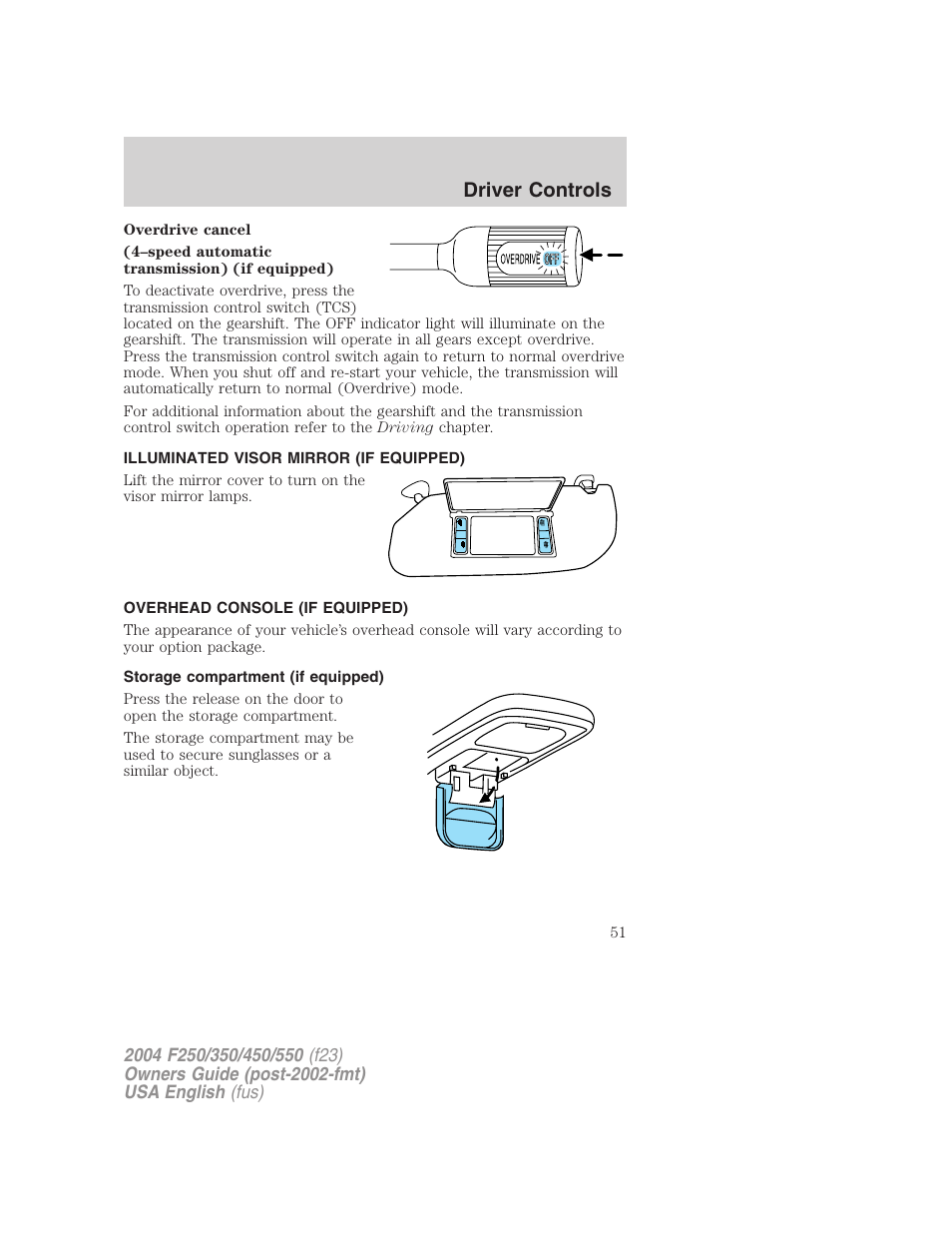 Driver controls | FORD 2004 F-550 v.2 User Manual | Page 51 / 312