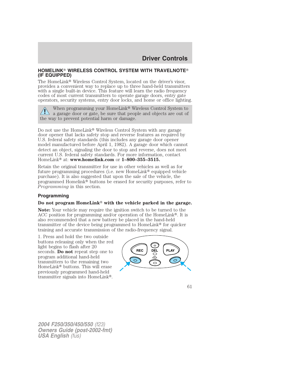 Driver controls | FORD 2004 F-550 v.2 User Manual | Page 61 / 312