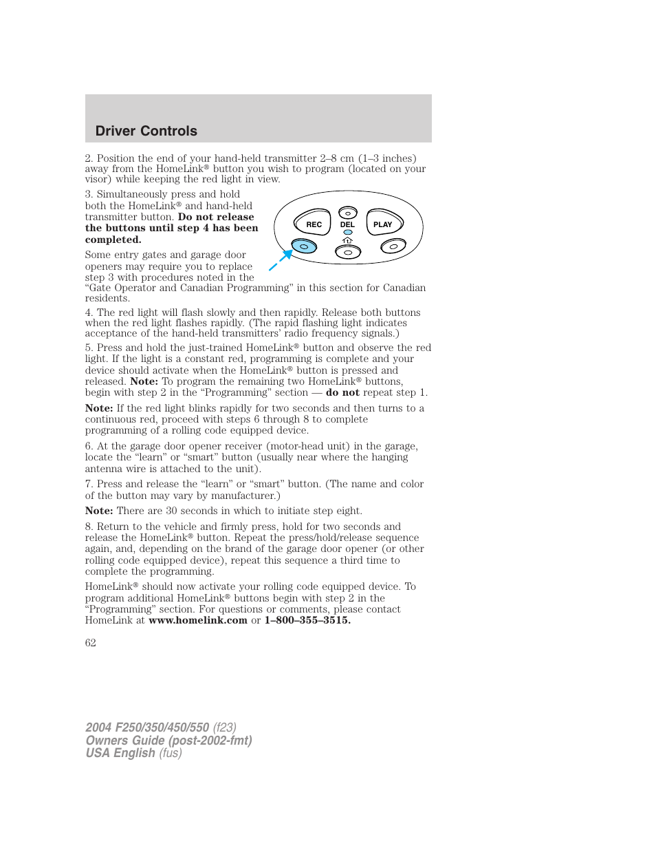 Driver controls | FORD 2004 F-550 v.2 User Manual | Page 62 / 312