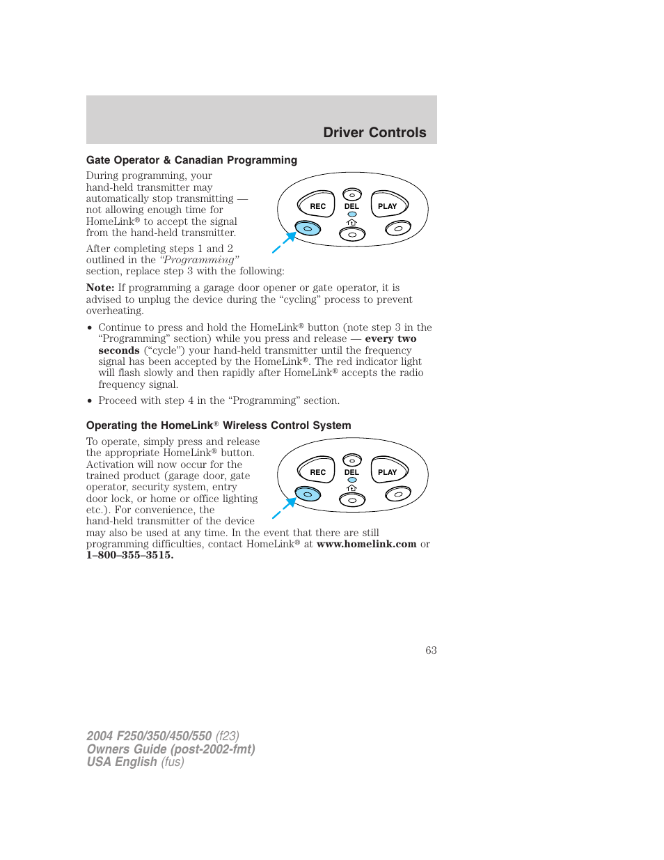 Driver controls | FORD 2004 F-550 v.2 User Manual | Page 63 / 312
