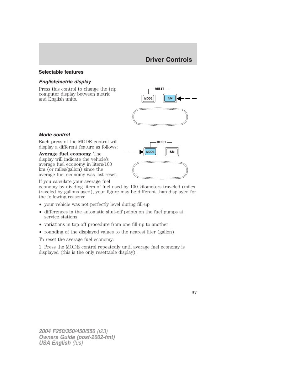 Driver controls | FORD 2004 F-550 v.2 User Manual | Page 67 / 312