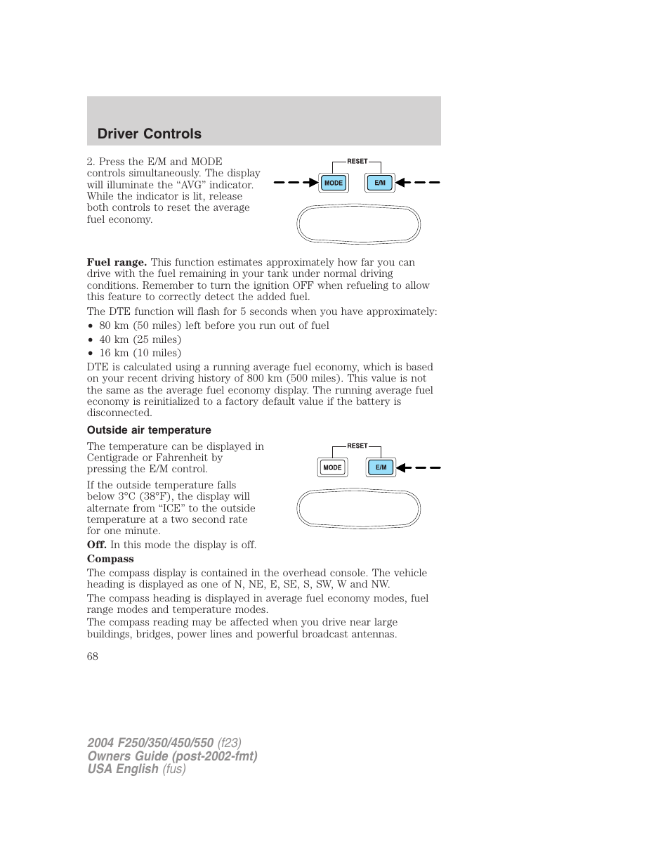 Driver controls | FORD 2004 F-550 v.2 User Manual | Page 68 / 312