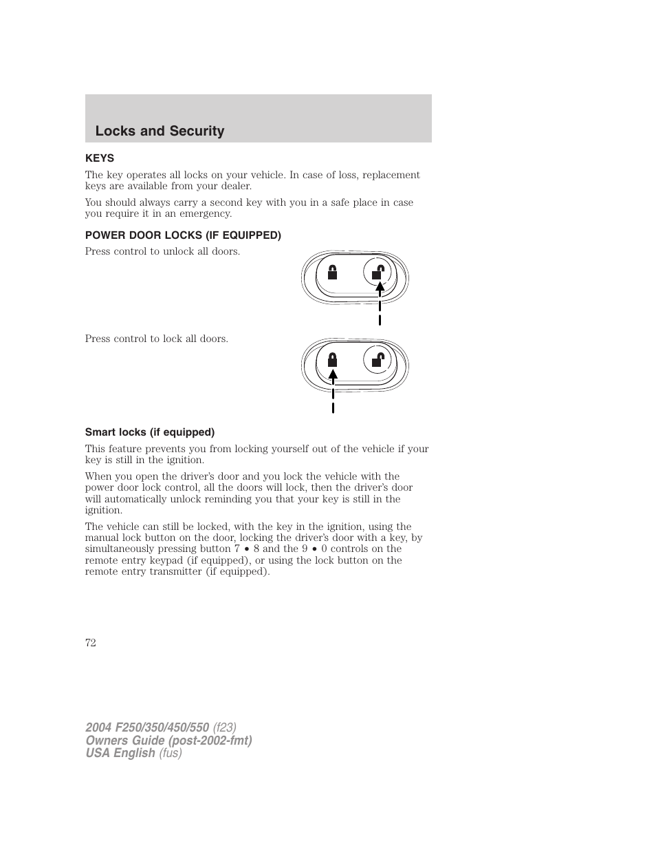 Locks and security | FORD 2004 F-550 v.2 User Manual | Page 72 / 312