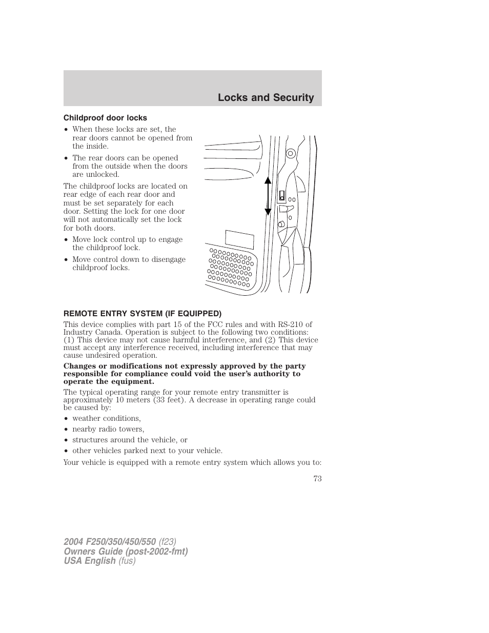 Locks and security | FORD 2004 F-550 v.2 User Manual | Page 73 / 312