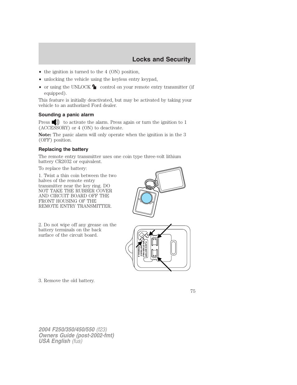 Locks and security | FORD 2004 F-550 v.2 User Manual | Page 75 / 312