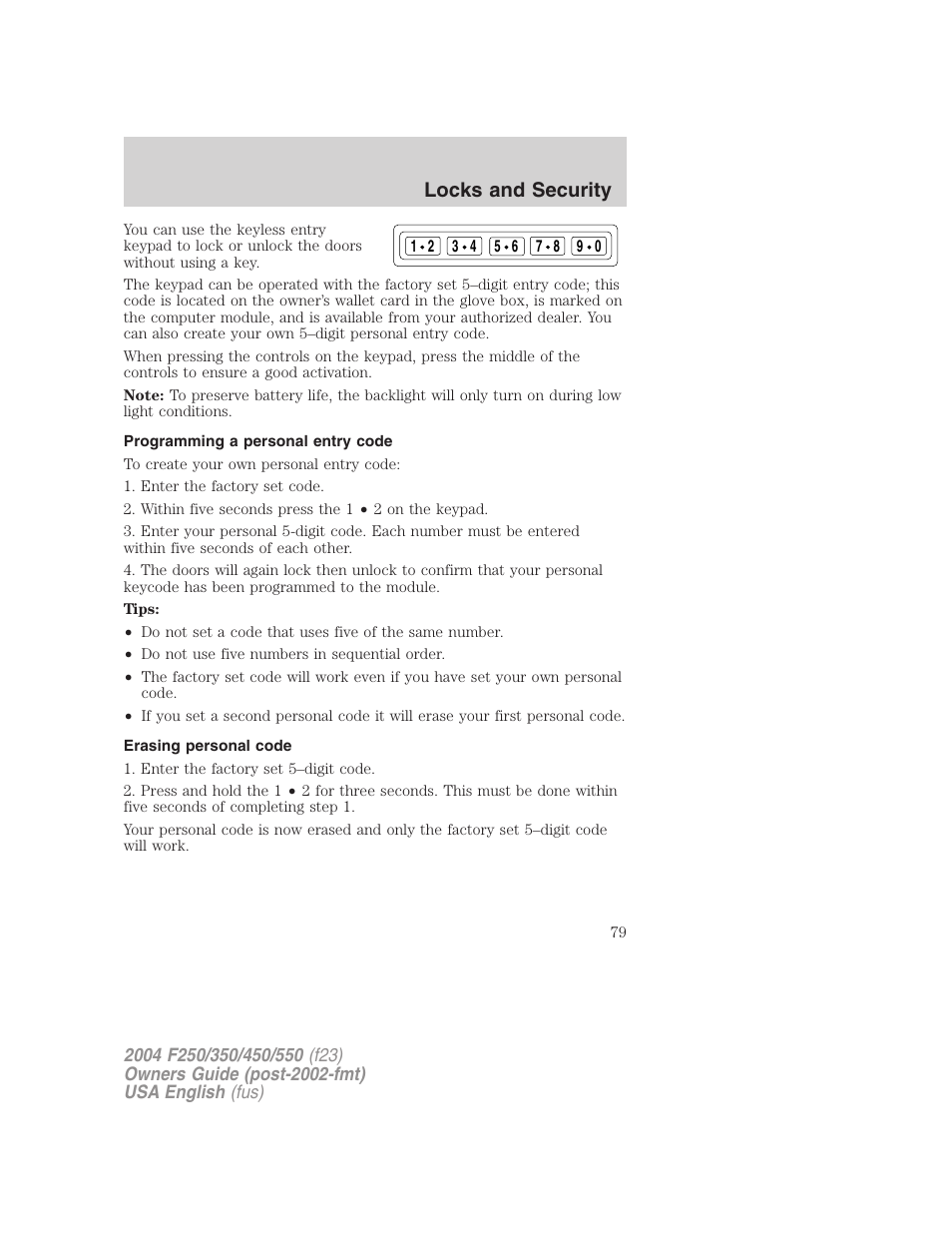 Locks and security | FORD 2004 F-550 v.2 User Manual | Page 79 / 312