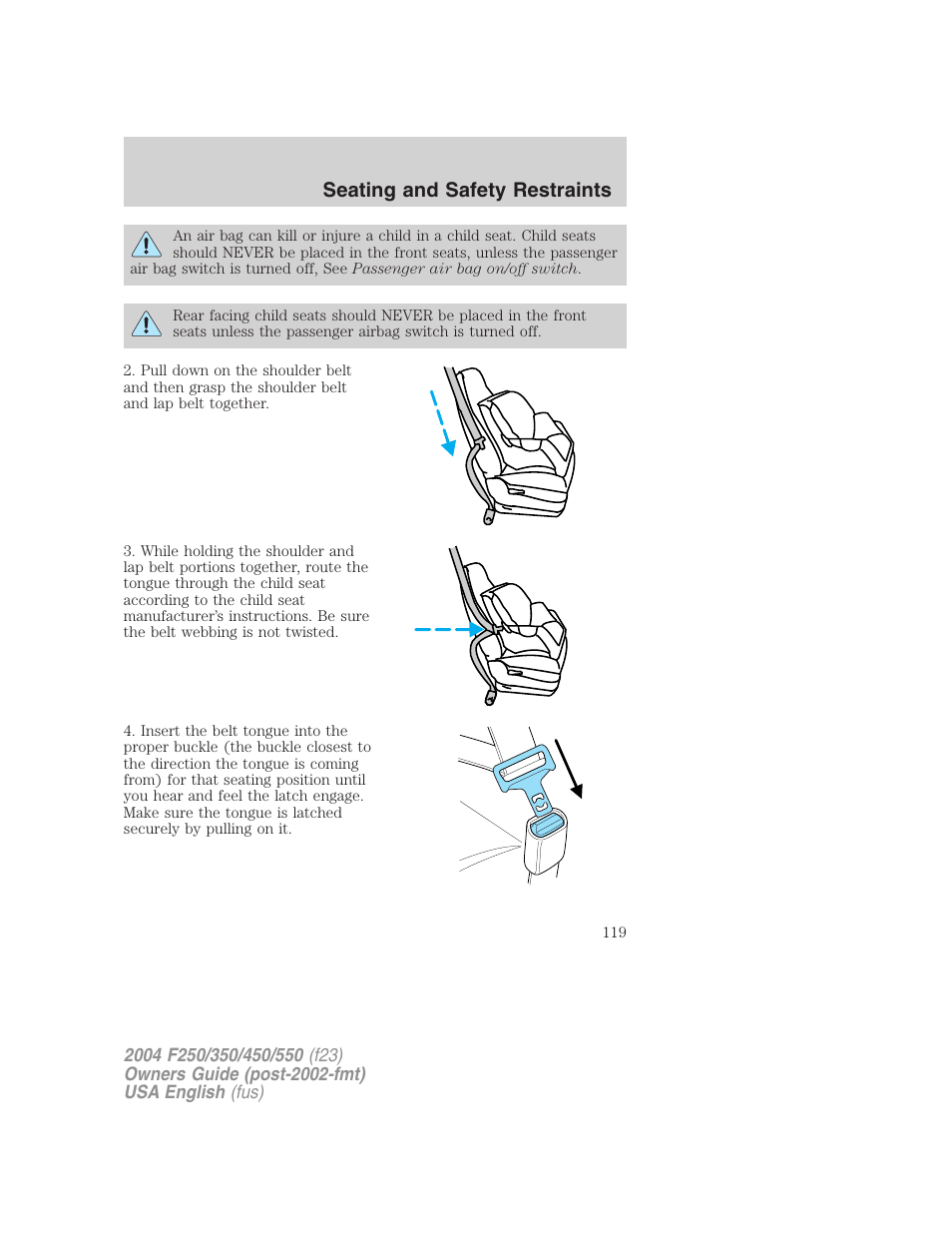 Seating and safety restraints | FORD 2004 F-550 v.3 User Manual | Page 119 / 312