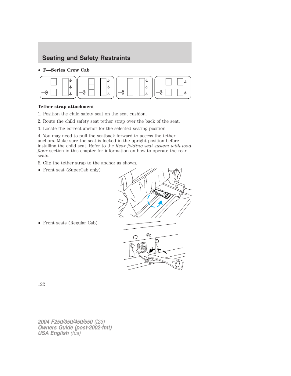 Seating and safety restraints | FORD 2004 F-550 v.3 User Manual | Page 122 / 312