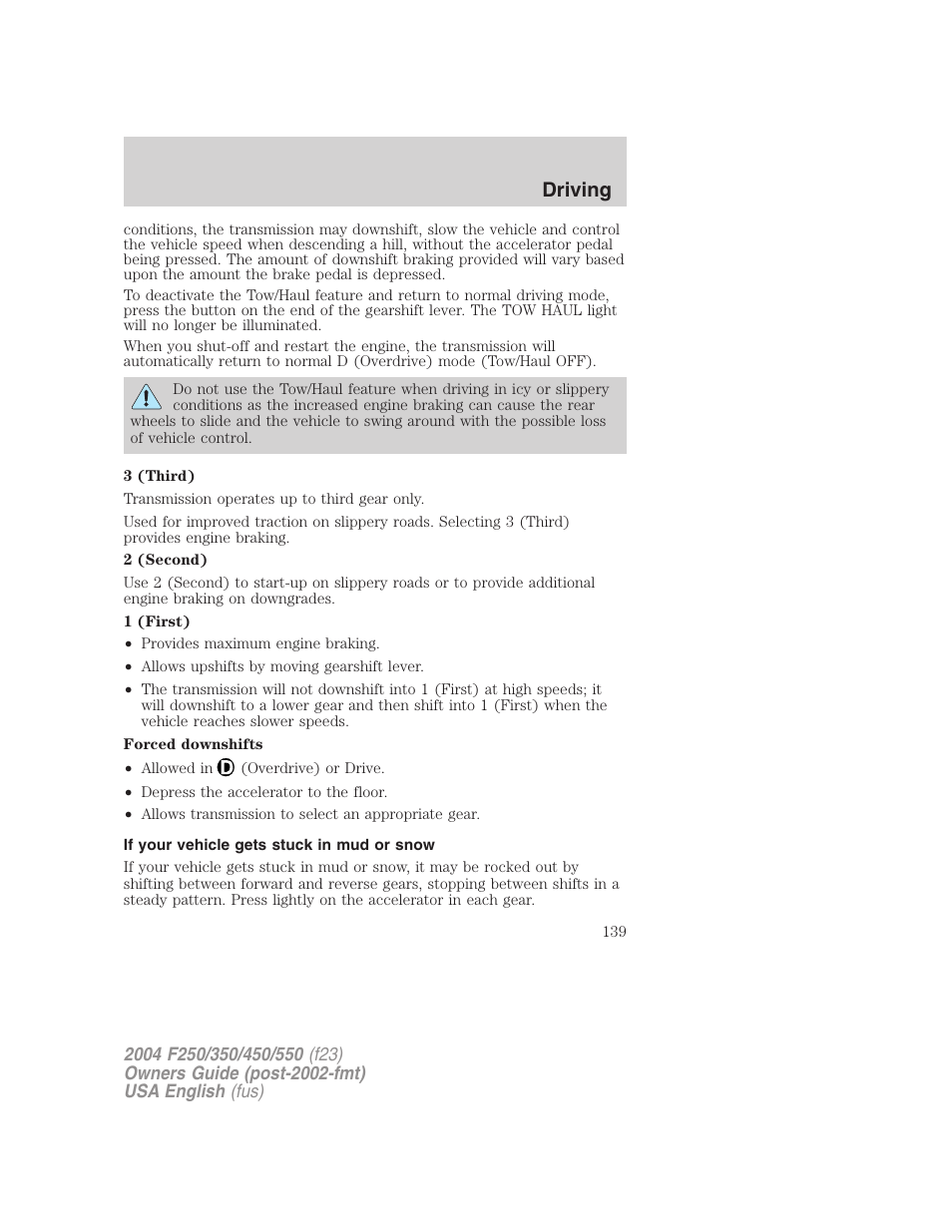 Driving | FORD 2004 F-550 v.3 User Manual | Page 139 / 312