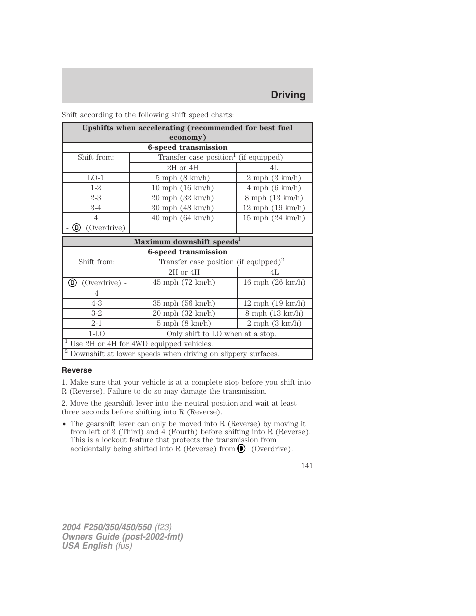 Driving | FORD 2004 F-550 v.3 User Manual | Page 141 / 312