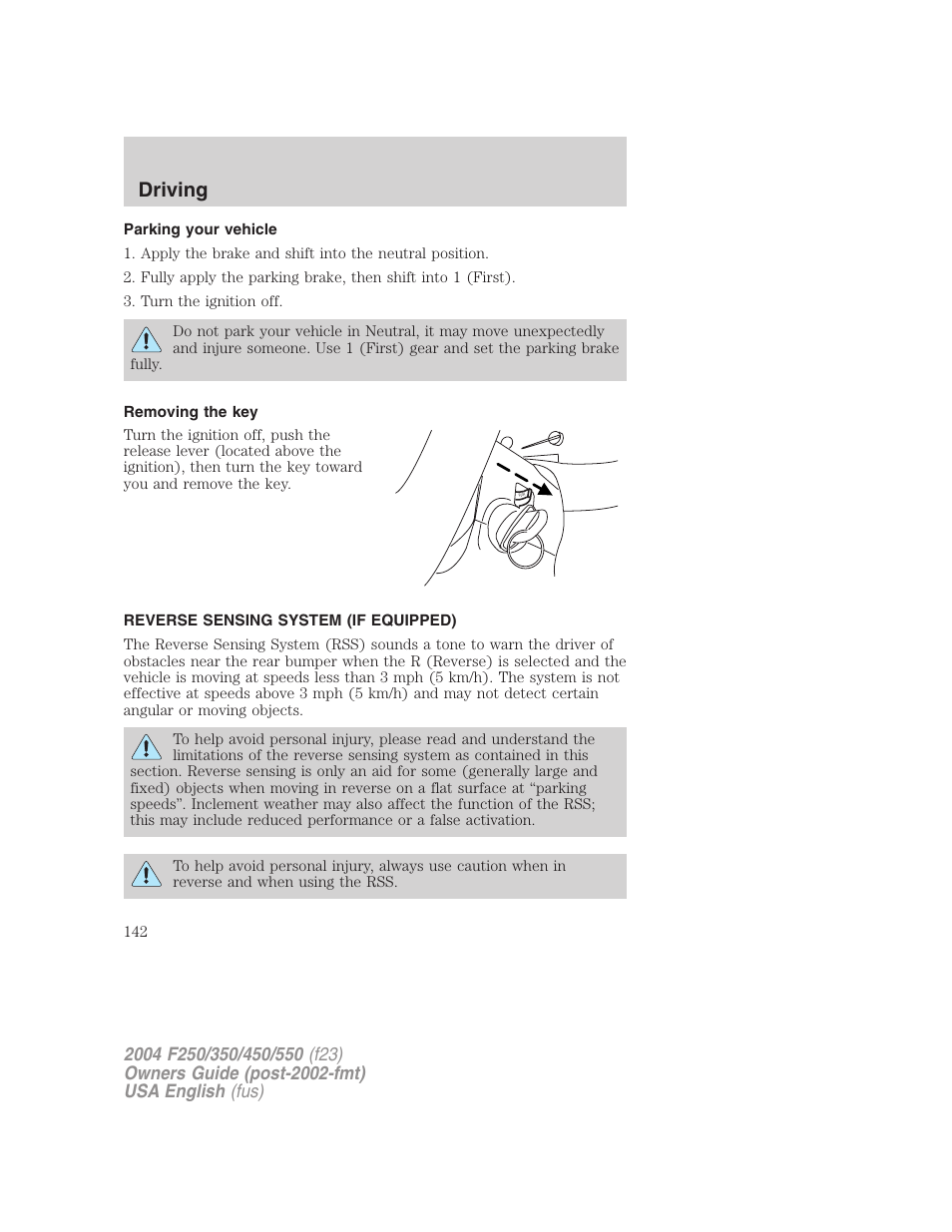 Driving | FORD 2004 F-550 v.3 User Manual | Page 142 / 312