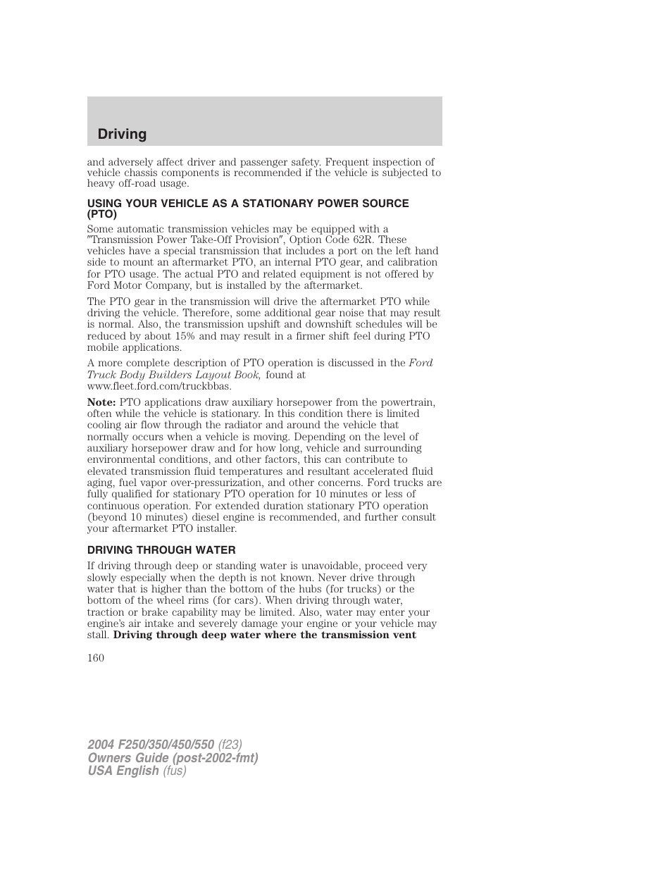 Driving | FORD 2004 F-550 v.3 User Manual | Page 160 / 312