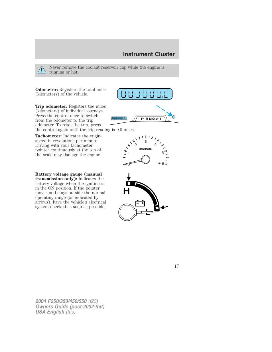 Instrument cluster | FORD 2004 F-550 v.3 User Manual | Page 17 / 312