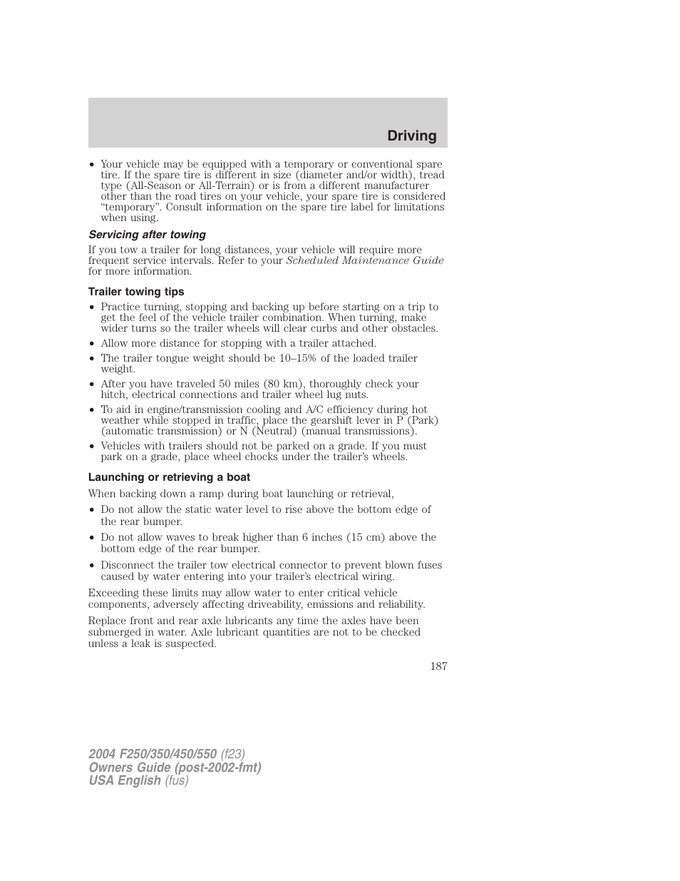 Driving | FORD 2004 F-550 v.3 User Manual | Page 187 / 312