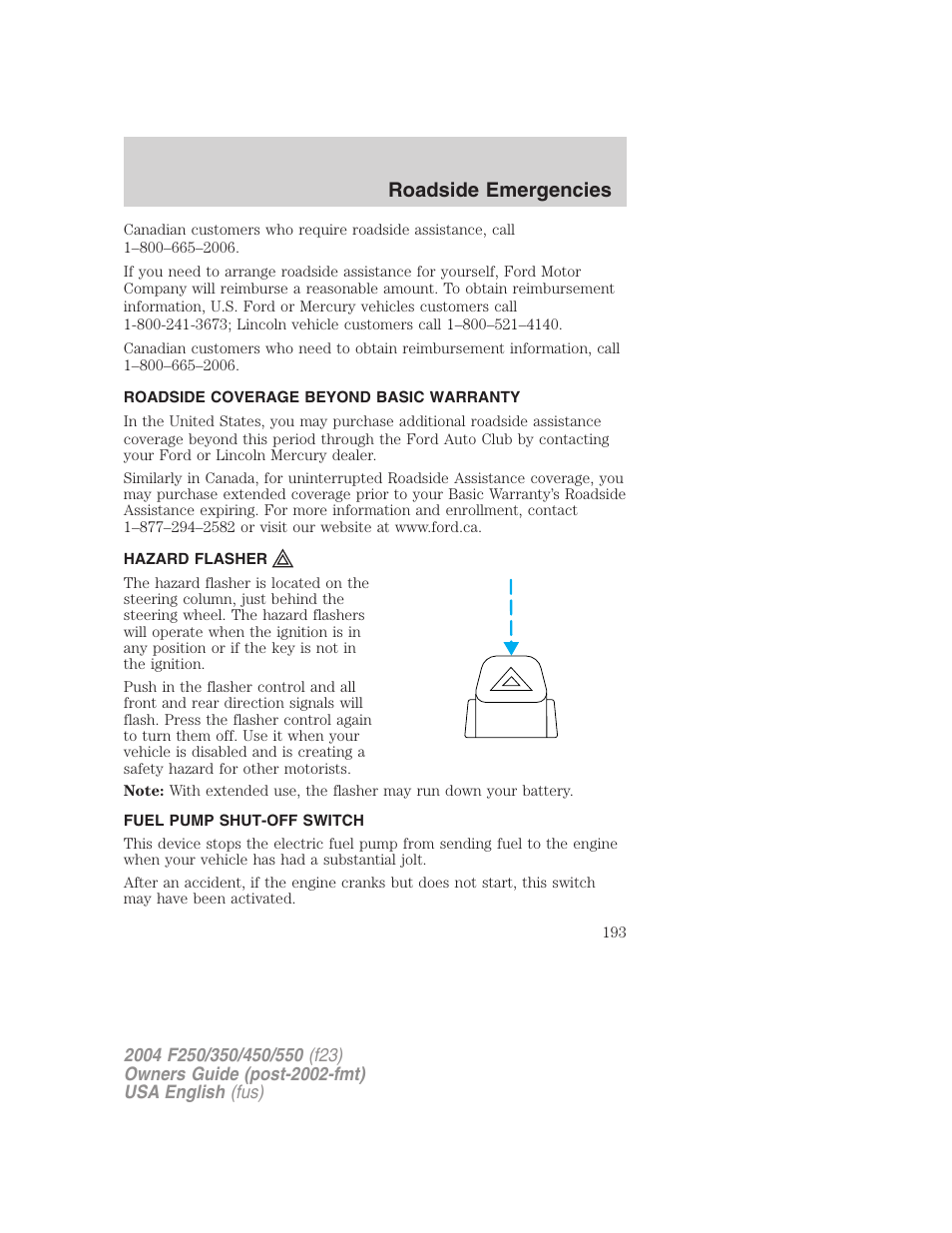 Roadside emergencies | FORD 2004 F-550 v.3 User Manual | Page 193 / 312