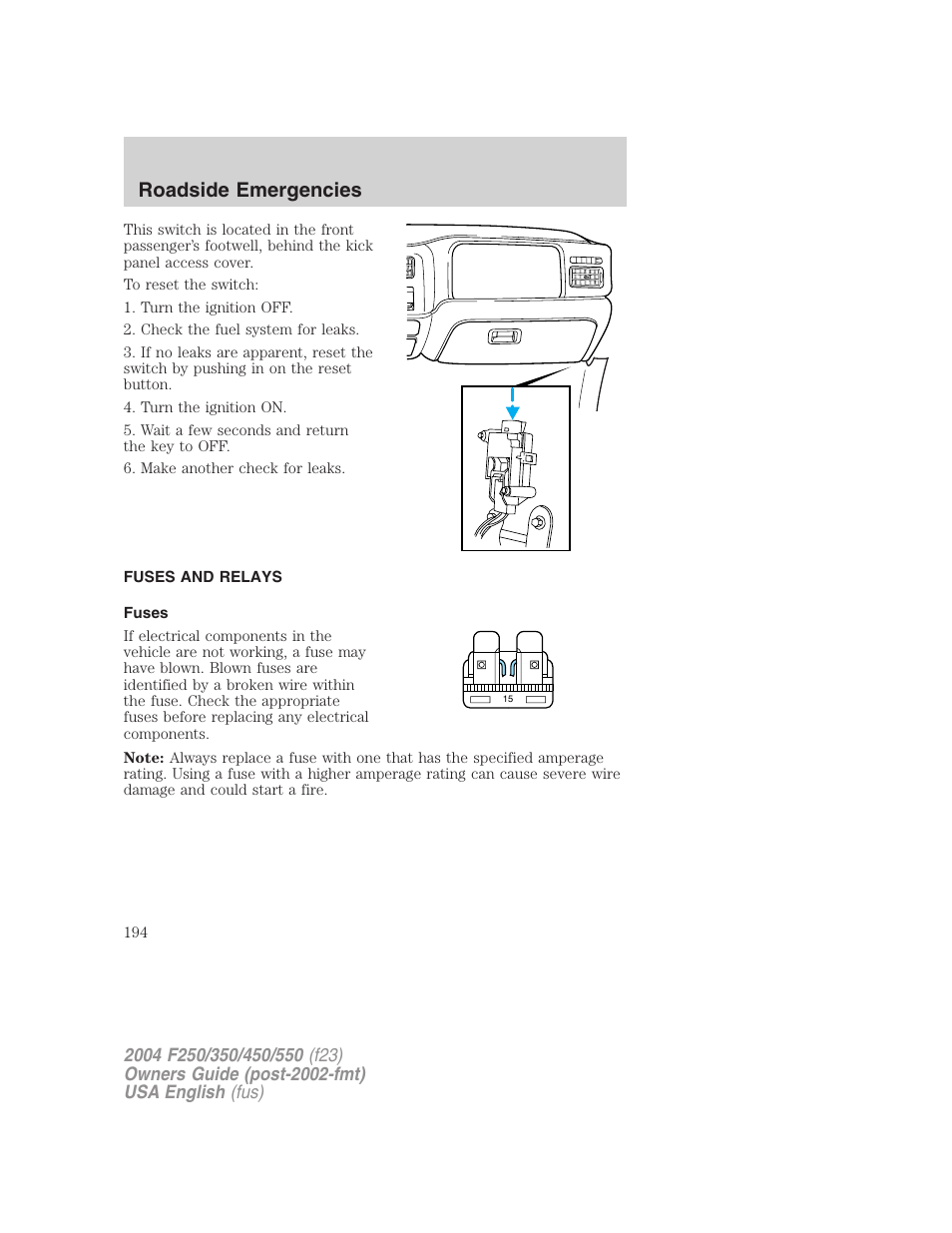 Roadside emergencies | FORD 2004 F-550 v.3 User Manual | Page 194 / 312