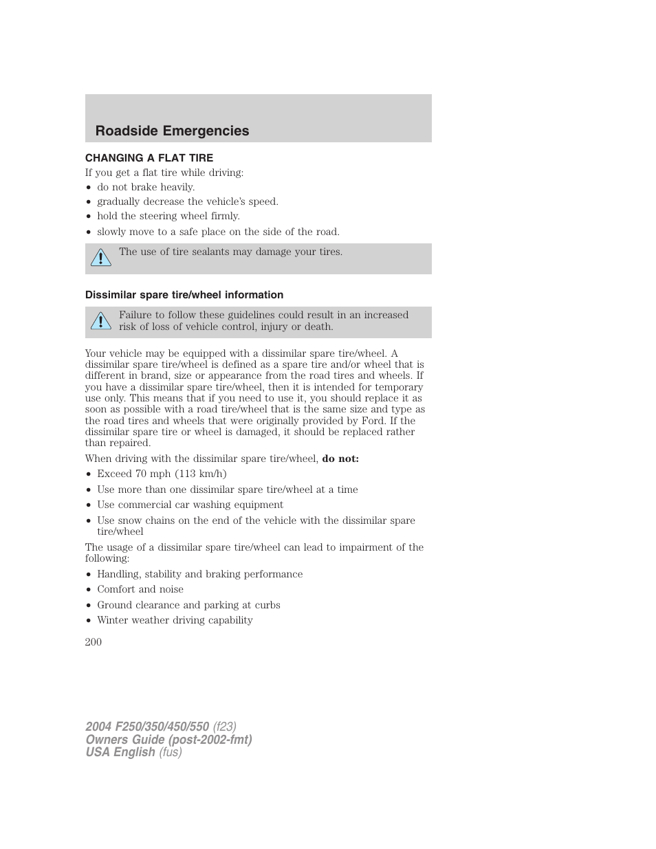 Roadside emergencies | FORD 2004 F-550 v.3 User Manual | Page 200 / 312